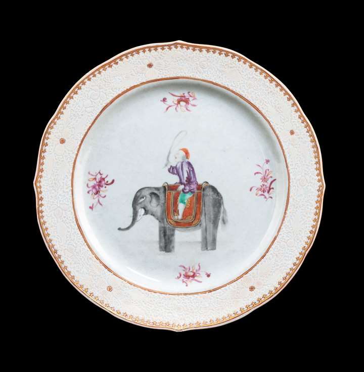 Chinese export porcelain charger with elephant and mahout